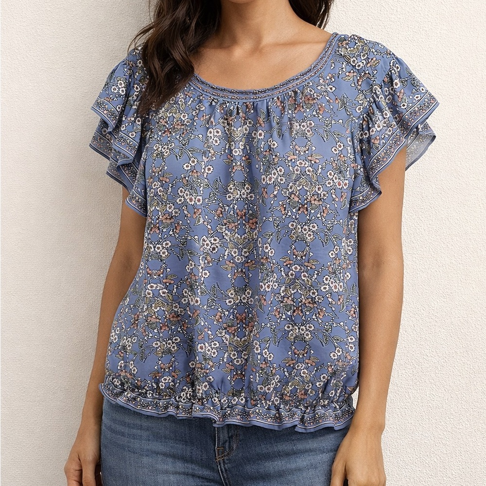 MAX STUDIO Floral Ruffle Sleeve Blouse
